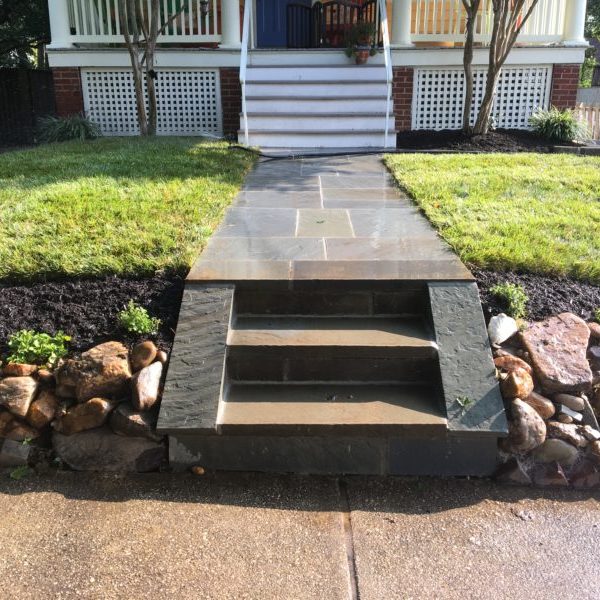 Flagstone walkway veneer and steps