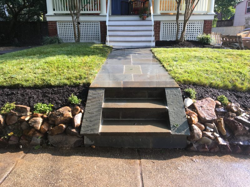 Flagstone walkway veneer and steps