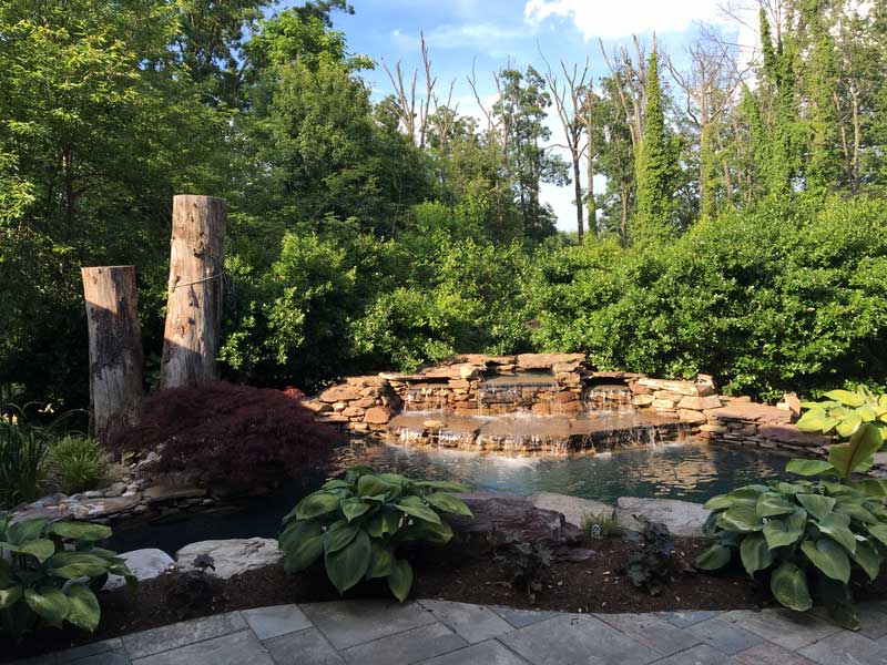 swimming pond and waterfalls